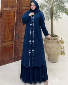Leaid Store - Keinara Maxi Gamis Brukat Mewah Desain Elegan Dengan Outer Terpisah Full Brokat Bahan Ceruty Babydoll Full Furing Motif Payet Mutiara Terbaru 2025 Dress Wanita Jumbo Gaun Pesta Remaja Kekinian