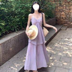 #COD Women Dress Princess Ruffle French Style Hanging Neck Temperament Casual Seaside Vacation Dress
