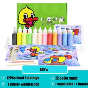 12pcs Card Sand Art Painting Set with 12 Bottles Colour Sand Kids Children Art Craft Gift Box