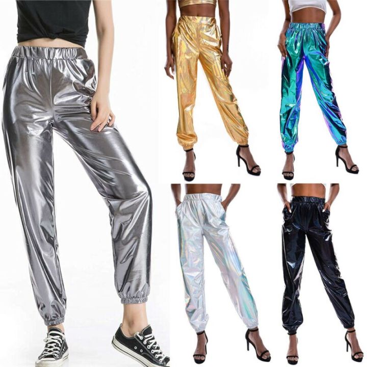 Women's Metallic Shiny Jogger Casual Holographic Color