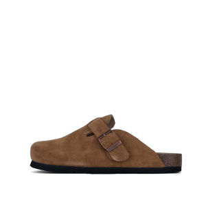 BOKEN Premium Cork Sandals Men Classic Outdoor Clogs Brown Leather Lazy Shoes with Arch Support Boston Style Beach Slippers