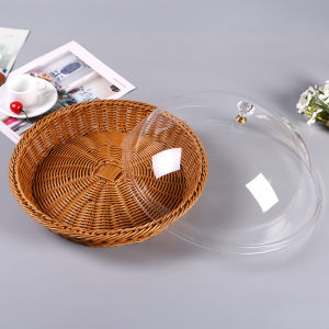 Imitation rattan bread basket acrylic transparent cover round fruit basket with lid snack basket rattan storage basket acrylic cover