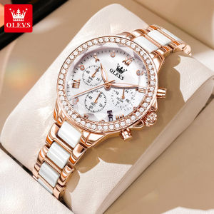 OLEVS Jam Tangan Wanita Original Asli Anti Air Mode Elegan Mewah Baja Tahan Karat Kronograf Kalender Bercahaya Jam Tangan Kuarsa
