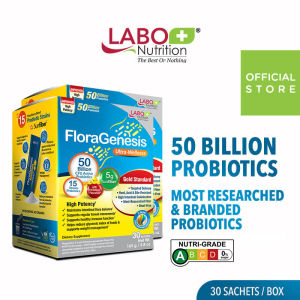 [2 Boxes] LABO Nutrition FloraGenesis 50 Billion CFU Live Probiotics 15 Strains Supplement for Women & Men - Gut Health Bloating Constipation Immune Recovery Allergy Skin Slimming Weight Heart Blood Lipid Liver •  30 Sachets
