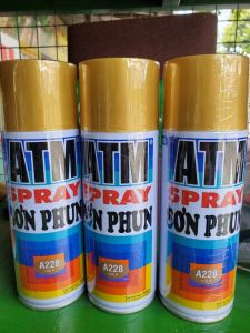 Sơn xịt ATM Spray màu Bạc nhũ Đồng nhũ vàng phủ bóng/sơn xịt cầm tay hàng Urai Phanich chai 400ml