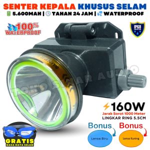 Senter Kepala Anti Air ORIGINAL Daya Besar 260W BONUS Lensa Kuning & Biru + Kacamata Selam | Baterai 96000 tahan 24 Jam | SUNPRO SL-996 /SL-995 / SL-993 senter selam anti air