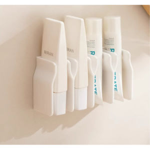 【SKIT SG】Wall Mounted Facial Cleanser Storage Rack Organizer No-Drill Adhesive Plastic Holder for Toothpaste Lotion Hand Cream Tube Bathroom Accessories Waterproof Space Saving Shelf Drain Stand Wall Rack for Home Washroom Vanity Counter