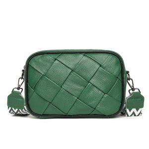 Cross-border factory genuine leather fashionable women’s handbag new diamond-patterned small square bag top-grain cowhide woven shoulder bag crossbody bag for women