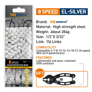 VG Sports Bicycle Chain 6 7 8 9 10 11 Speed Velocidade Titanium Rainbow Gold Silver Mountain Road Bike MTB Chains Part 116 Links