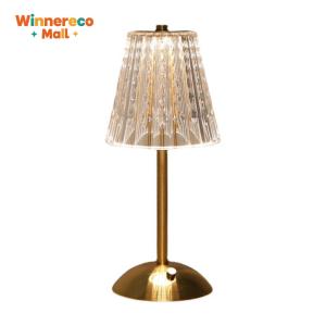 โคมไฟคริสตัลตั้งโต๊ะปรับแสงได้ 3 สี LED รีชาร์จได้ สำหรับตกแต่งภายในบ้านและสำนักงาน