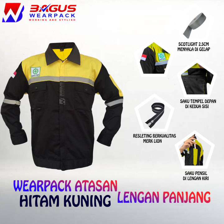 WEARPACK SAFETY / KEMEJA SAFETY / BAJU SAFETY LENGAN PANJANG / BAJU PROYEK KEREN / BAJU KERJA PRIA PROYEK / BAJU KERJA PIRA LAPANGAN / BAJU MEKANIK / BAJU WEARPACK / WERFAK PRIA KERJA / BAJU WEARPACK KERJA PROYEK / BAJU TAMBANG / HITAM KUNING