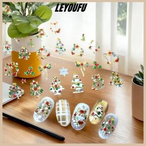 LEYOUFU Cute Christmas Style Colorful Lights Polka Dot Christmas Tree Nail Art Stickers Bow Nail Art Print Embossed Stickers Nail Decor