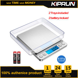 KIPRUN Mini Digital Kitchen Scale 500g x 0.01g  Mini Food Weight Scales with 2 Trays Electric Jewelry Scales with Back-Lit LCD Display Tare and PCS Features Stainless Steel (2 Batteries Included)