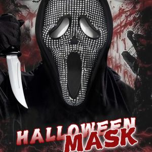 CHANBAEK with Diamond Scream Ghost Face Masquerade Entire Head Halloween Cosplay Novelty Scary Masquerade Makeup Ball Costume Props