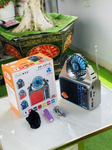 Quạt Mini 4in1 FP 128S Có Đài FM Đèn Pin Sạc Năng Lượng Mặt Trời – Hỗ Trợ USB Bluetooth TF AUX Nhỏ Gọn Thông Minh