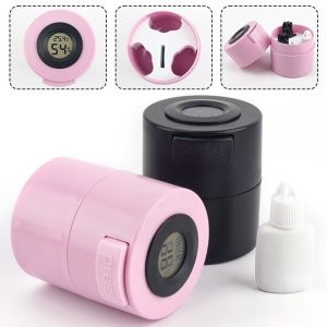 NUBE 1pcs Temperature Humidity Digital Display Eyelash Glue Storage Tank Plastic Leak-proof Adhesive Container Portable Eyelash Sealed Storage Jar