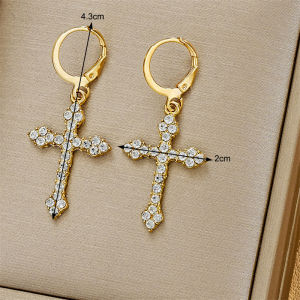 Hmeme New Rhinestone Zircon Chéo Mặt Dây Chuyền Bông Tai Cho Phụ Nữ Hàn Quốc Thời Trang Drop Hoop Bông Tai Sinh Nhật Đảng Trang Sức Quà Tặng