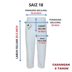 BC016 - SELUAR MELAYU KOSHIBO LICIN SELUAR SAHAJA ( PUTIH NILA ) - BAJU SEKOLAH JENAMA BLACK CAT / BC016M