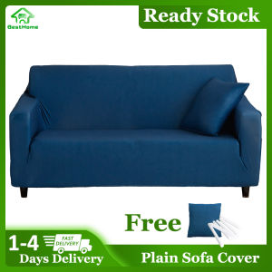 Plain Sofa Cover Stretch 1/2/3/4 Seater Sofa Cover Elastic Sofa Seat Cover L Shape Sofa Cover/Corner Sofa Cover Matching Footstool Cover with Pillowcase and Foam Sticks