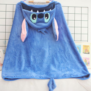 Disney Girls Heart Stitch Cartoon Thickened Soft Hooded Shawl Cute Plush Cloak Air Conditioning Nap Cover Blanket Capes Clothes