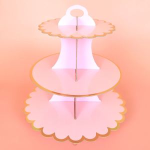 SG buy1 with free gift 3-Tier Cardboard Paper Foldable Children Kids Birthday Party Cake Cupcake Dessert Display Platter Holder Stand