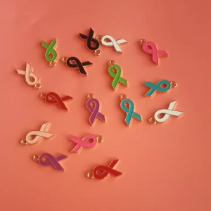 100Pieces Ribbon Pendants Long Lasting Breast Cancers Awareness Charm Hope Ribbon Pendant DIY Earring Dangle Accessory