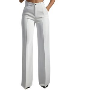 Womens High Waist Straight Leg Suit Pants Draped Effect Office Formal Trousers Simple Design