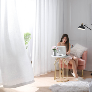 Dr.Decor Semi-transparent Curtain Thick Sheer Curtain for Sliding Door Window Curtain 100% Privacy Protection Light Penetrates Only