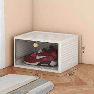 【Fans tone】Shoe Storage Box Clear Plastic Stackable Shoe Organizer for Closet Space Saving Foldable Shoe Sneaker Containers Bins Holders