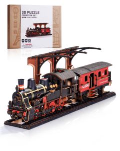 ROBOTIME Rokr Steampunk Train Kit 3D Wooden Puzzle DIY Model  Buildding Toy Teens Child Gift