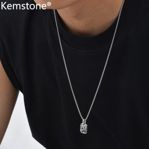 Kemstone Stainless Steel Wave Pattern Geometric Pendant Necklace Star Triangle Tag for Men