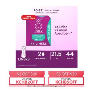 Poise Adult Care Extra Long Liners Value Pack 21.5CM - 44PCS