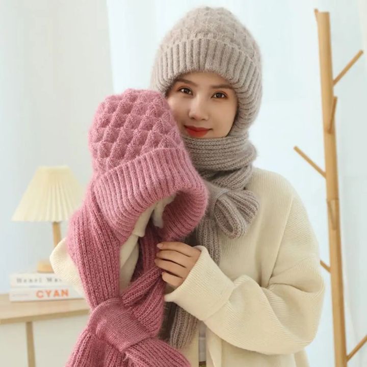 Winter Knitted Skullies Hat Scarf Set Cold Proof Ear Protection