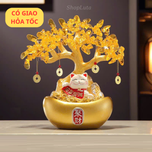 Mèo Thần Tài May Mắn Cầu May Trang Trí Phòng Khách Món Quà Tặng Độc Đáo Tân Gia Khai Trương