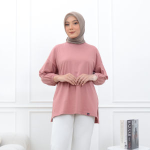 Carika Oversize Atasan Wanita Lengan Panjang Tangan Karet T-Shirt Wanita Polos Cotton Combed