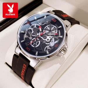 PLAYBOY นาฬิกาข้อมือชาย สายซิลิโคนสีดำ กันน้ำ ขนาดหน้าปัด 43มม. มาพร้อมกล่อง มีสินค้าในสต๊อกประเทศไทย