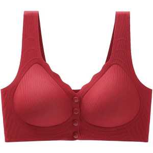 Maniyun Front Button Seamless Bra Fixed Thin Cup Soft Side Support Push Up Bra Non-wired Comfortable Bra Lingerie
