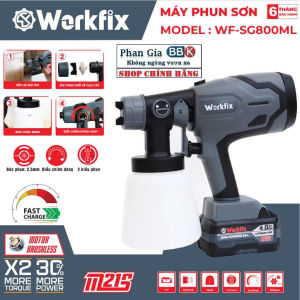 Súng Máy phun sơn Mini Dùng pin WORKFIX WF-SG800ML 650ml/p Bình 800ml Sơn Nước Và Sơn Dầu
