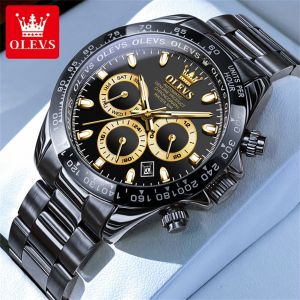 （Authentic）OLEVS Mens Sports Watch Original Brand Mechanical Style Automatic Stainless Steel Strap Luminous Chronograph Stopwatch Calendar
