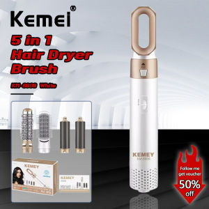 Kemei Hair Dryer Brush 5 in 1Negative Ion Blow Dryer Brush Set Upgrade Hot Air Brush Air Styler Curling Wrap Air Curler Professional Curling Iron Hair Styling Tools Gift for Straight/Curl/Drying/Smoothing