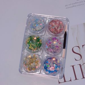 JAYQQ 6Pcs/Set Sparkly Colorful Eye Glitter Gel Festival Glitter Heart Star Moon Sequins Sequin Gel Cream Cute Face Hair Eyeshadow Sequin Face Body Decorations