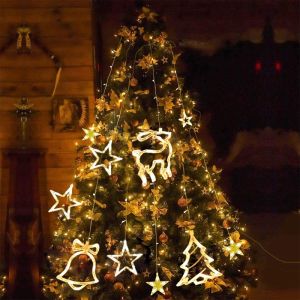 Abenkle 138 Leds Elk Bell Star Curtain String Lights with 8 Modes for Indoor Outdoor Home Garden Christmas Halloween Holiday Wedding Party Garden Curtain Decoration