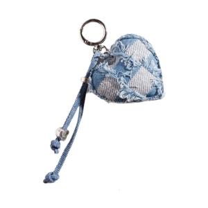 Stylish Heart Shaped Key Ring Denims Fabric Design Perfect For Accessories Fashionable Gift Present