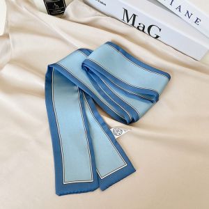 PAXTONE Women Simple Scarf Accessories Stripe Tie French Ribbon Headband Printing Neckerchief Printed Scarf Korean Style Scarves Silk Scarf Small Long Scarf