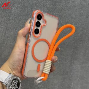 Wrist Strap Lanyard Case for Samsung Galaxy S25 S26 Ultra S24 Plus A16 A15 A26 A36 A56 Transparent PC Armor Cover