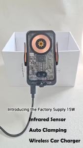 Wireless Car Charger 15W fast charging automatic clamping car phone holder