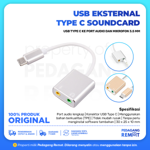USB Eksternal Tipe C Soundcard 3.5mm AUX & Microphone / External USB Type C Sound Card MU1