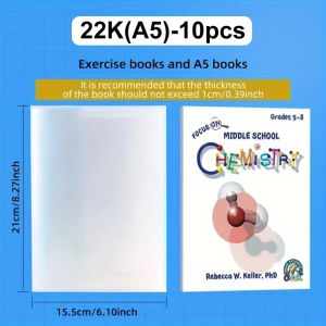 CHUAN 10PCS A4/16K/A5 Plastic Book Cover Wear-Resistant Waterproof File Book Protection Cover High Quality Self-Adhesive Closure Books PVC Protective Cover