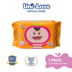 UniLove Powder Scent Baby Wipes 32s Pack of 1 - 99% Water| Hypoallergenic | Alcohol Free | No harmful chemicals | with Aloe Vera | Safe & Gentle | FDA Approved