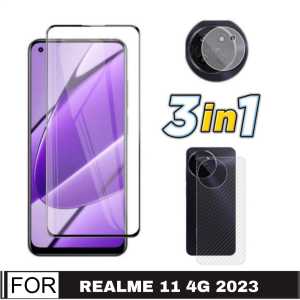 Promo Paket 3 in 1 Tempered Glass Realme C67 4G / Realme 11 4G 2023 / Realme C51 NFC / Realme C53 NFC / Realme Narzo 50i Prime 2022 Anti Gores Layar Tepi Hitam + Kamera + Garskin